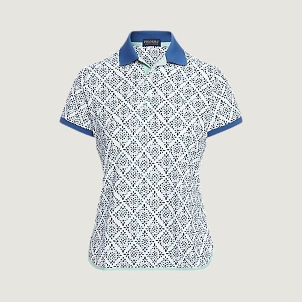 Polo Golf Ralph Lauren Womens Blue Kalei Geometric Performance Polo Shirt XS NEW
